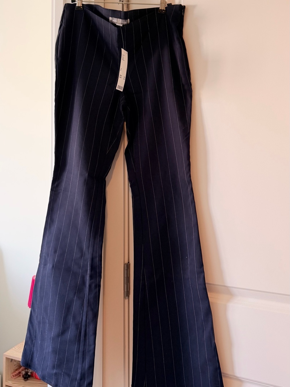 Urban Outfitters Navy Pinstripe Low Flare Trousers